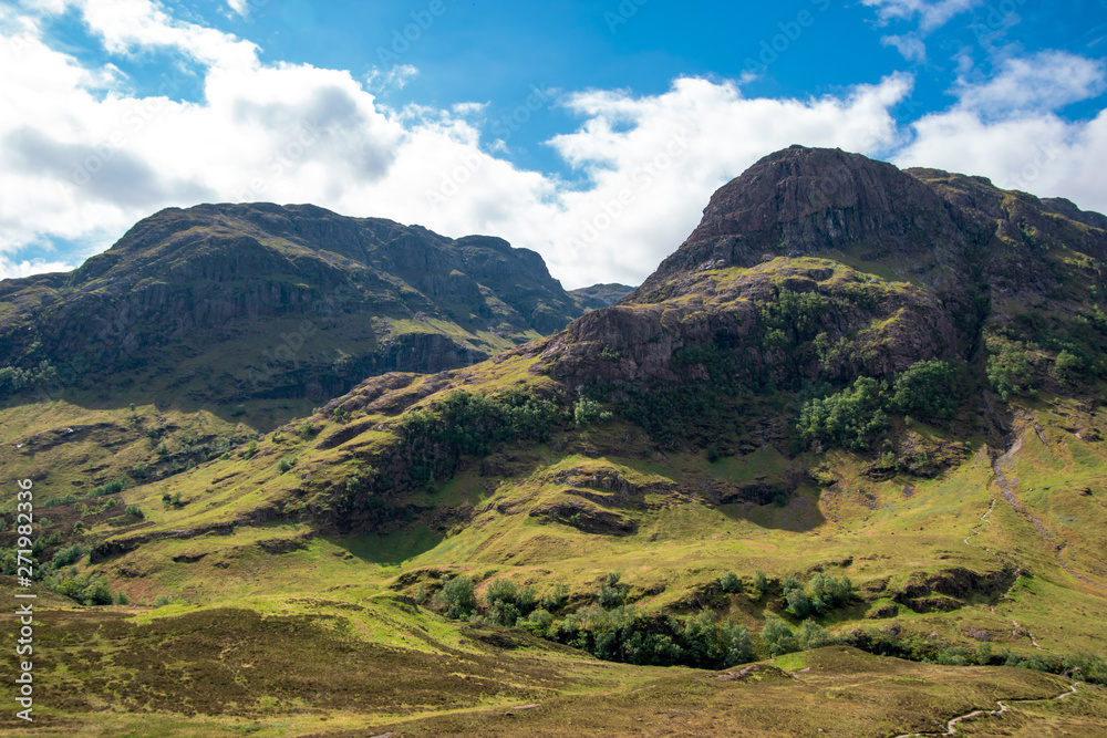 Panoramic view of the Three Sisters of Glencoe, Scotland, UK.