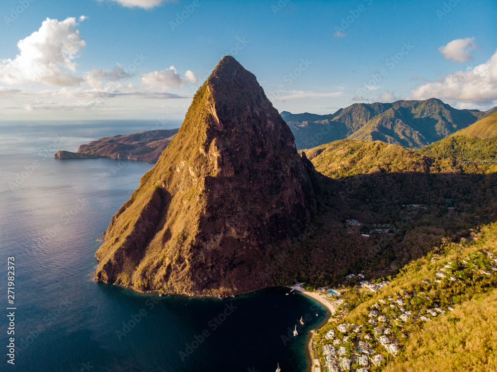 Saint Lucia tropical beach, St Lucia Caribbean huge pitons and jungle