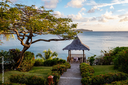 Saint Lucia tropical beach, St Lucia Caribbean huge pitons and jungle photo