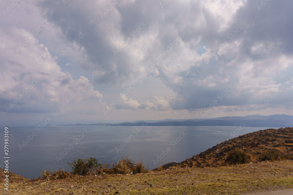 view on the bolivian side of lake titicaca, bolivia view on the bolivian side of lake titicaca, bolivia