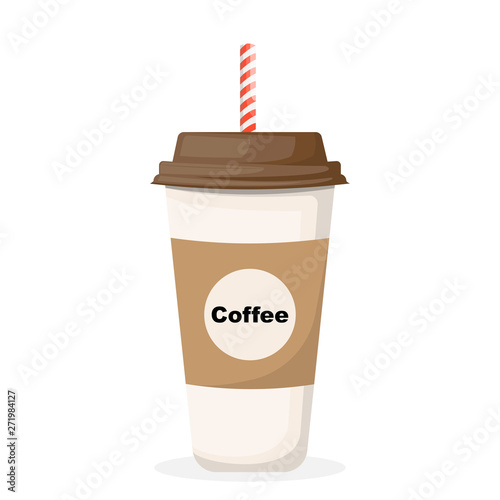 Coffee-to-go , vector illustration of coffee paper cup with straw