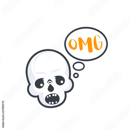 OMG text with skull, vector sticker, print