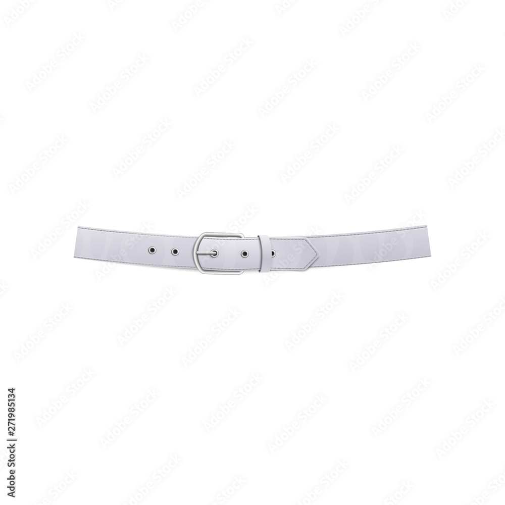 Realistic white trouser leather belt with a metal buckle, fashion accessory and design element. Realistic white trouser leather belt with a metal buckle, fashion accessory and design element.