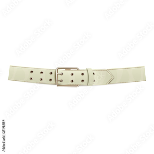 Realistic white trouser leather belt with a metal buckle.