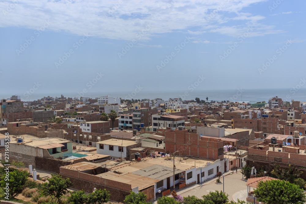 panorama of the surfing town huanchaco, peru