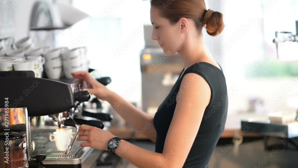 Waitress Operating Coffe Machine Waitress Operating Coffe Machine