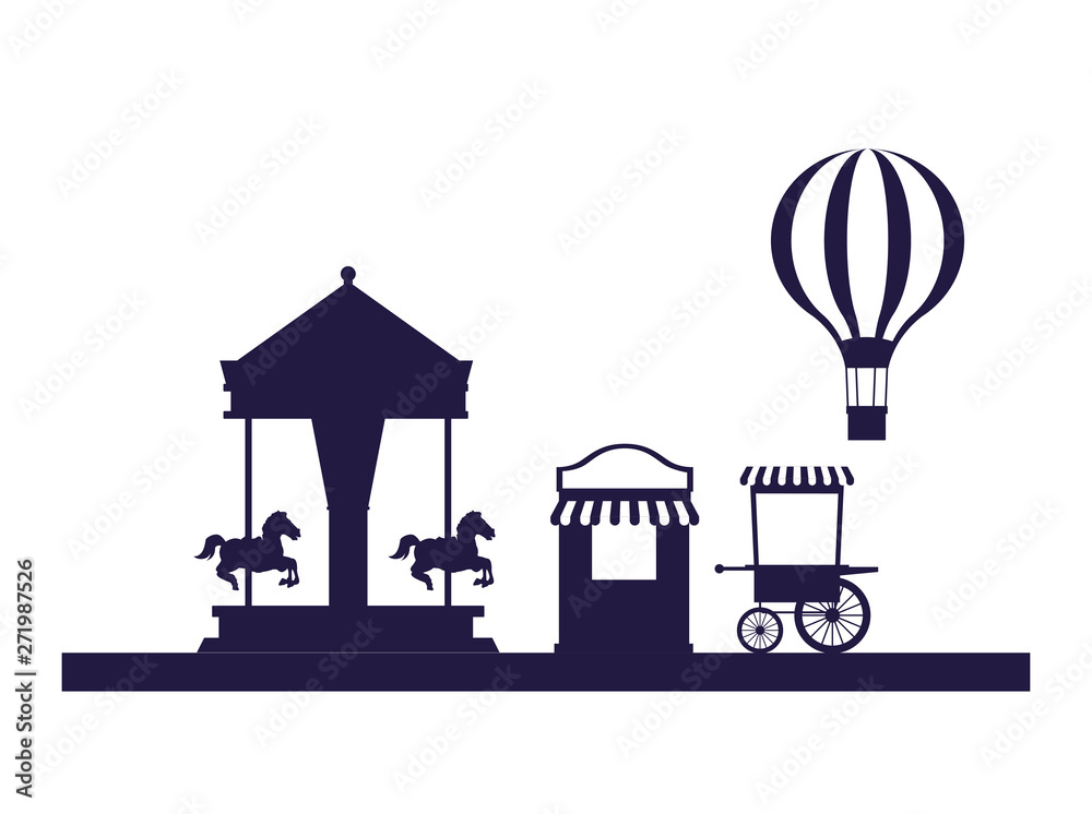 Naklejka premium Circus festival fair scenery blue and white colors