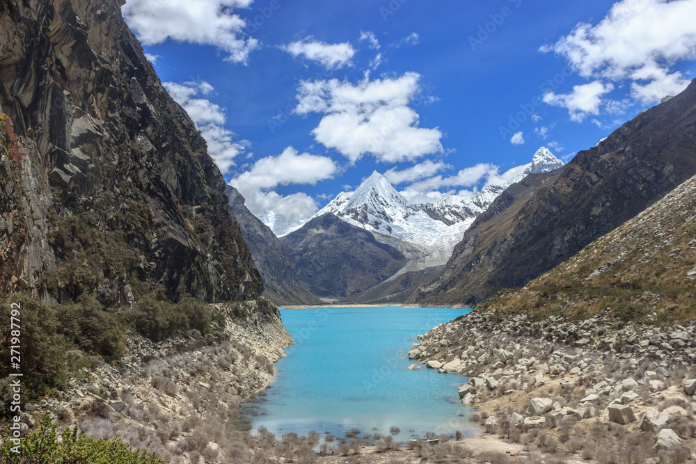 turquoise lake in the andes mountains in peru