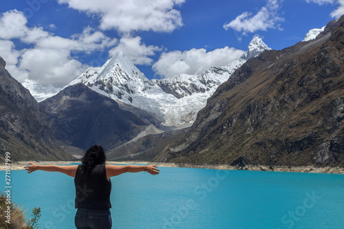 turquoise lake in the andes mountains in peru photo