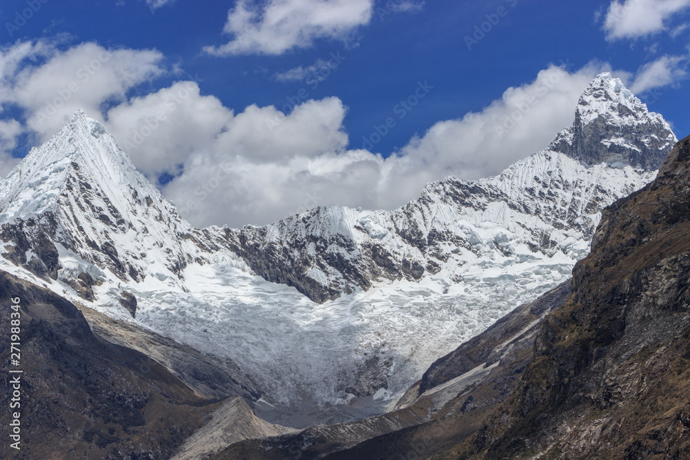 snow white peaks of the andes with glaciers in peru