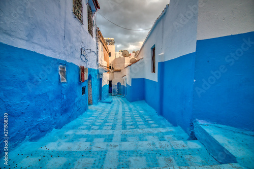 Chefchaouen is one of the most touristic cities of Morocco. In the historical center of its city we find its houses and doors painted blue, hence it is known as 'the blue city' © juanorihuela