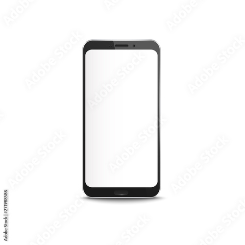 Black smartphone with blank white screen - realistic mockup