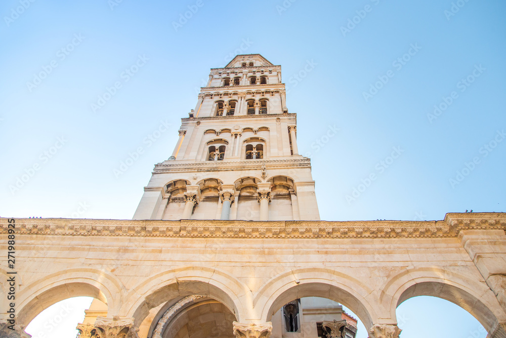 Split, Dalmatia, Croatia, cathedral of Saint Domnius and Diocletian Palace in Split, Dalmatia, Croatia, historic Peristil UNESCO world heritage site