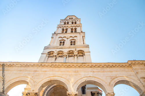 Split, Dalmatia, Croatia, cathedral of Saint Domnius and Diocletian Palace in Split, Dalmatia, Croatia, historic Peristil UNESCO world heritage site