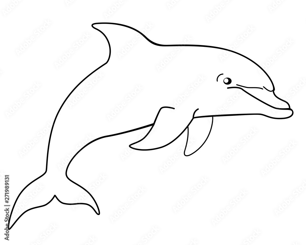 Marine mammal dolphin. Funny cute dolphin jumps out of the water. Linear vector image for coloring. Marine mammal dolphin. Funny cute dolphin jumps out of the water. Linear vector image for coloring.