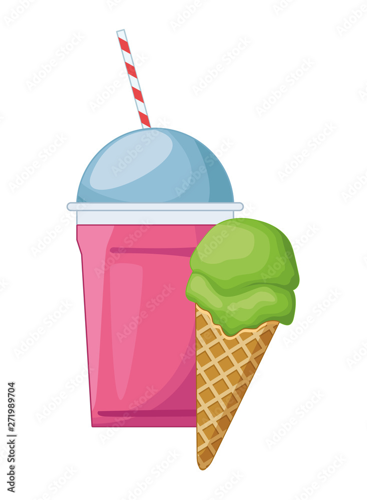 Delicious milkshake and ice cream cone