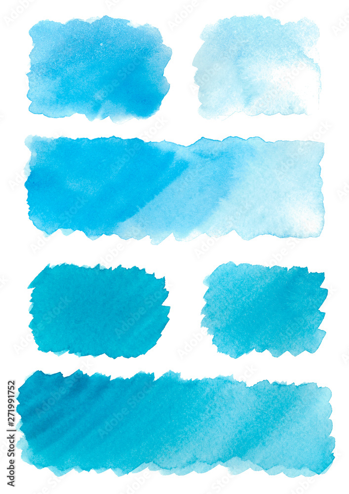 Watercolor blue and turquoise background stains samples