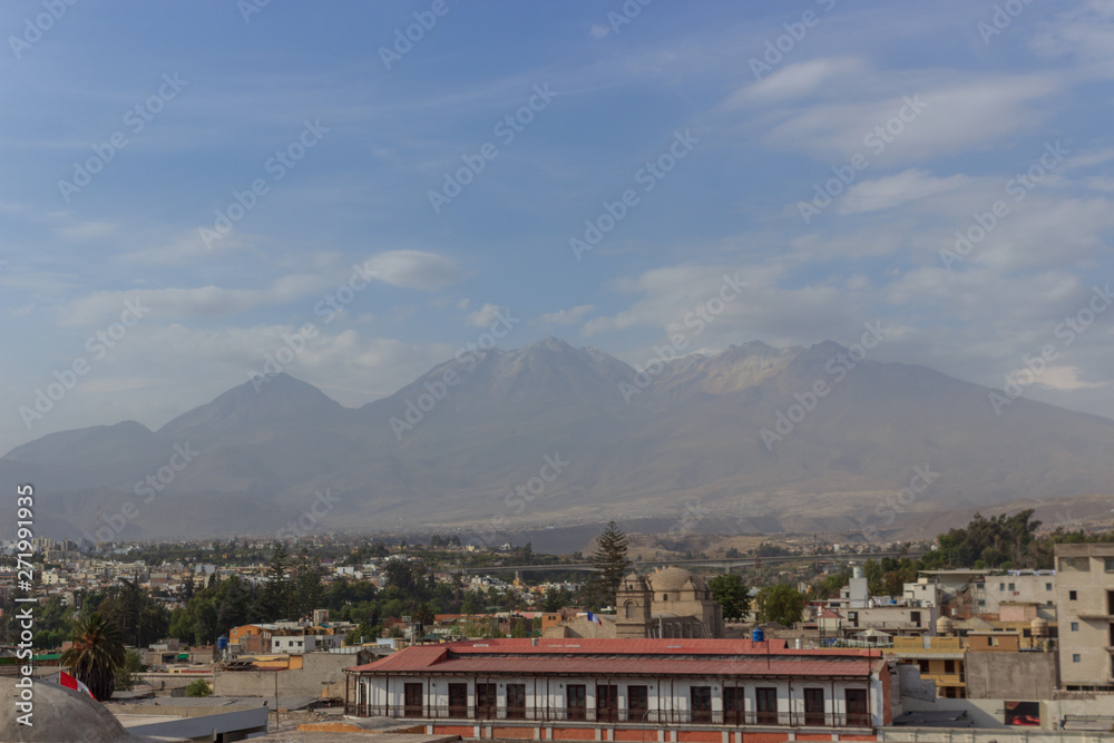view over arequipa and the tree vulcanos, peru
