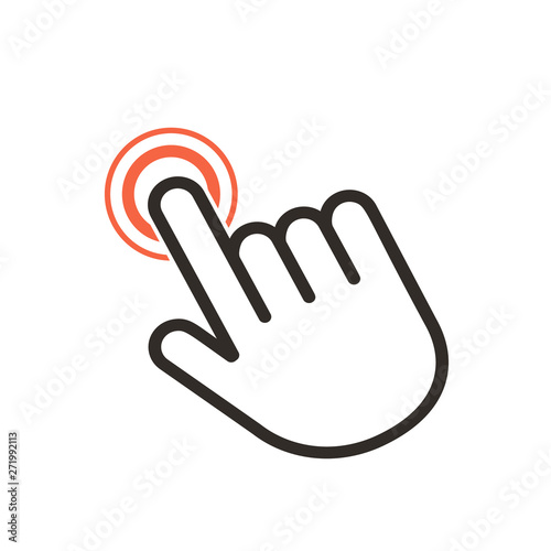 Click here the button with the hand icon. Linear icon for web sites. flat vector illustration isolated