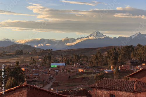 sunset over peruvian village Chinchero in the andes, peru
