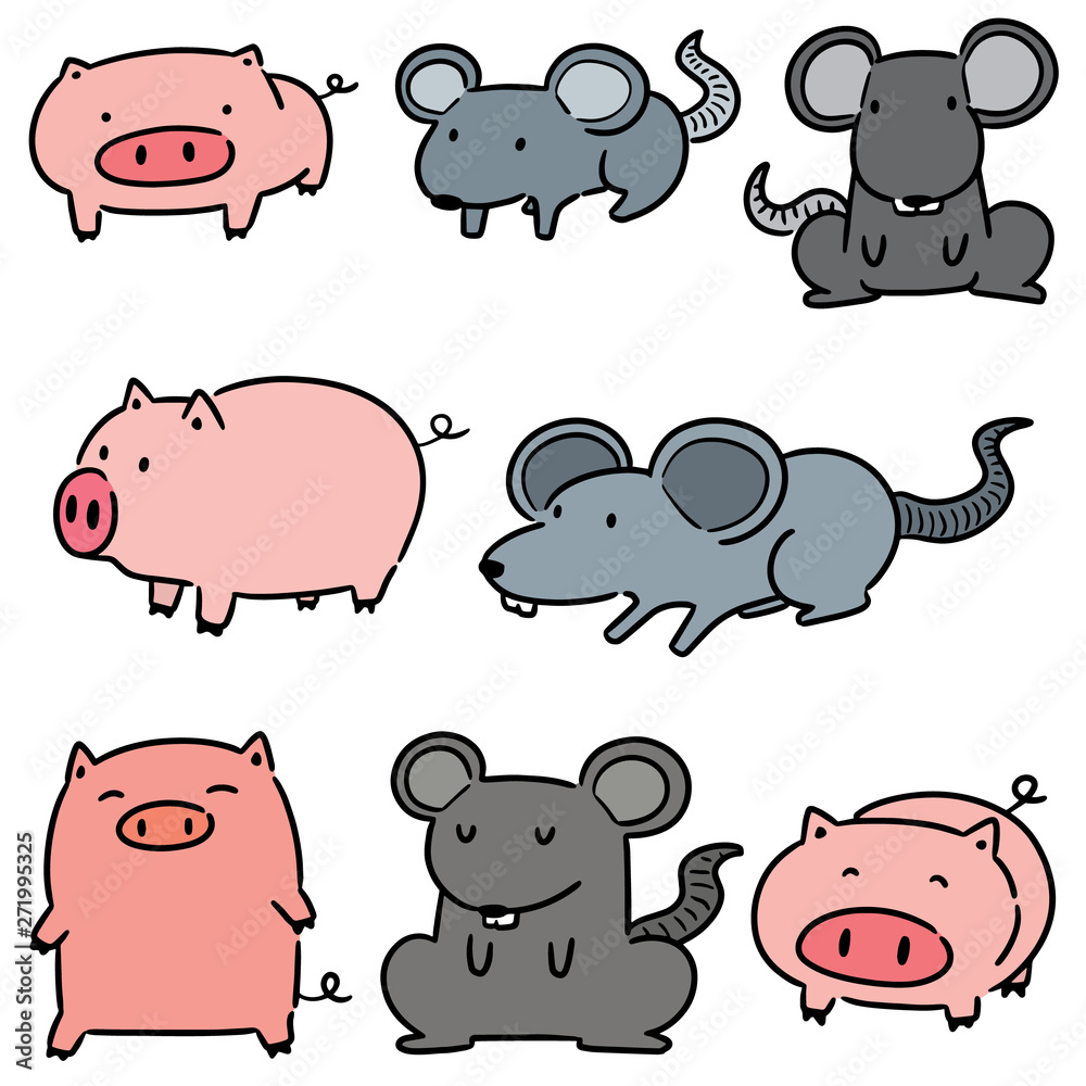 Fototapeta premium vector set of pig and rat