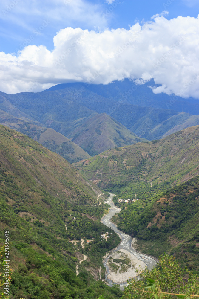 panoramic view over the lush rainforest on the inca trail, peru