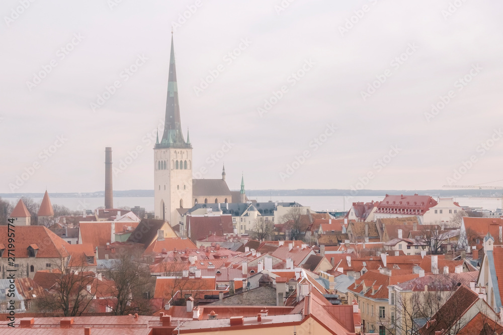 Tallinn's old town in the early morning covered with fog
