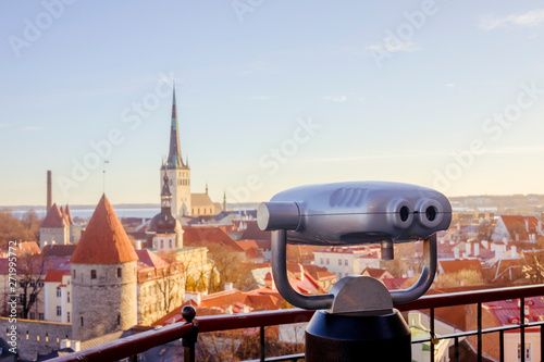 Observation deck on Vyshgorod old Tallinn. In the background you can see the church Oliviste The background is blurred. © Artur Lans