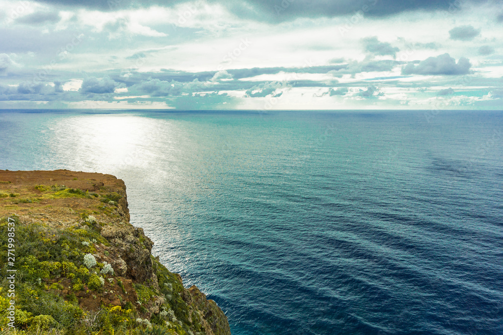 Beautiful sunset at Atlantic coast on madeira island