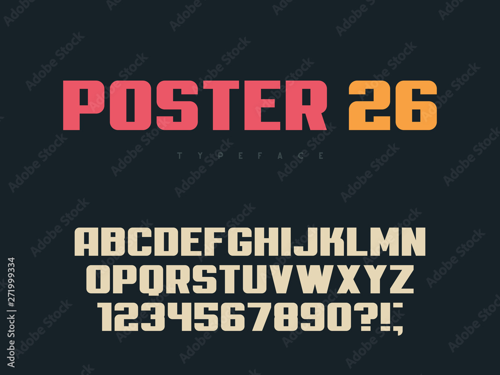 atin uppercase alphabet letters and numbers. Retro poster font. Vector illustration