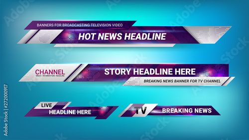 Set of Broadcast News Lower Thirds Banner for Television, Video and Media Channel
