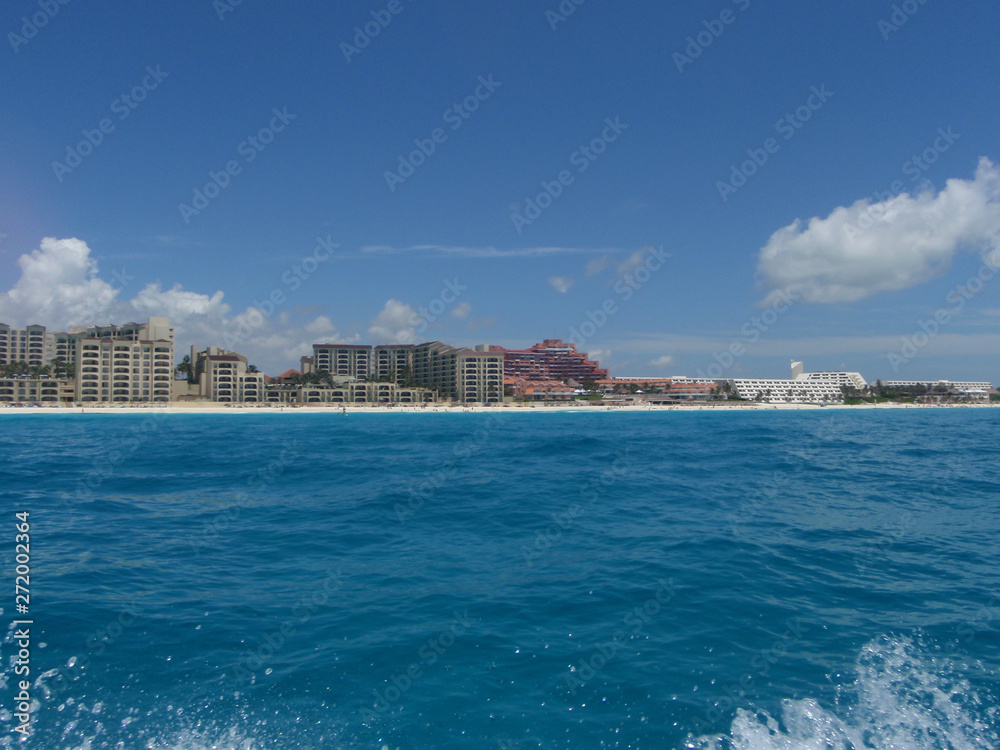 Playa Delfines in Cancun, Quintana Roo, Mexico. Blue caribbean sea.