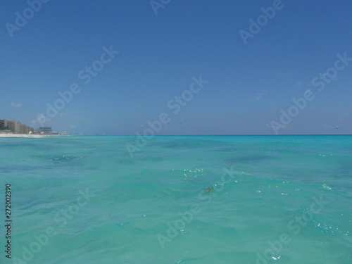 Playa Delfines in Cancun, Quintana Roo, Mexico. Blue caribbean sea.