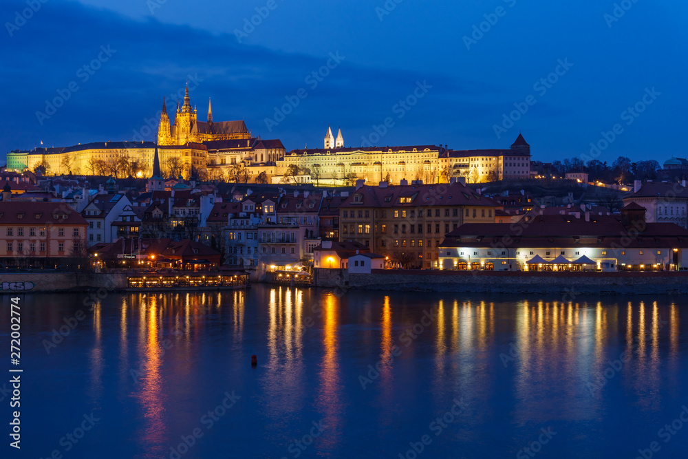 A view of the Prague skyline across the Vltava River including the Prague Castle, a castle dating from the 9th century.