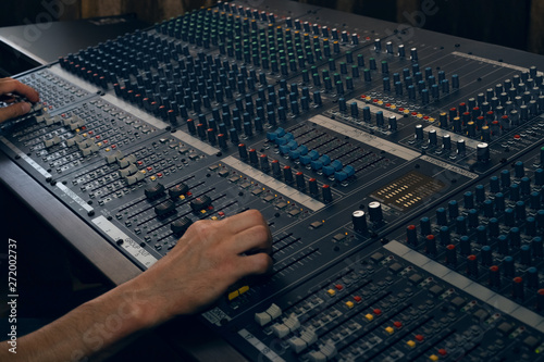 Professional analogue audio mixing console, sound producer work