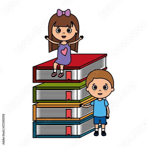 little kids students couple with books