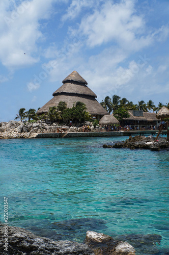 Blue turquoise Caribbean sea in Cancun, Quintana Roo, Mexico. 