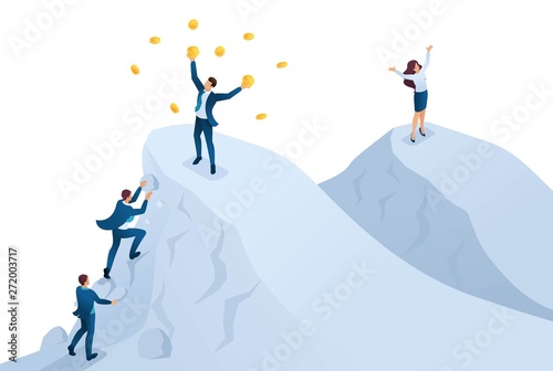 Isometric to achieve success, to achieve the goal, to be on top of the mountain. Concept for web design