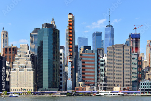 Financial District of Lower Manhattan and East River. New York City