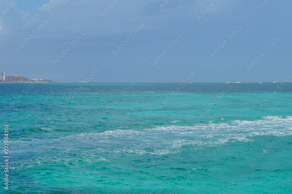 Blue Caribbean sea at Isla Mujeres in Quintana Roo, Mexico