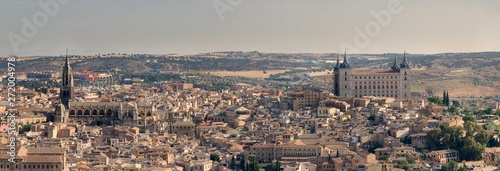 Panoramic view of the city of Toledo in Spain, you can see important monuments such as the Alcazar and the Cathedral.