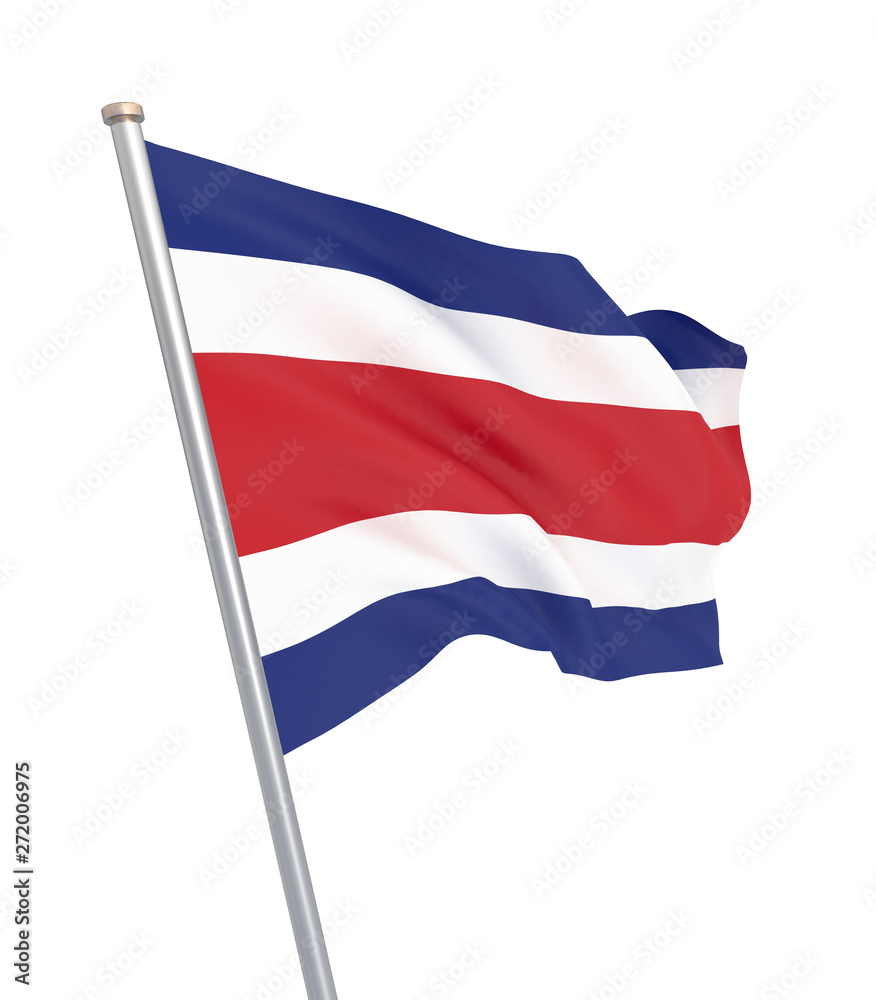 Costa Rica flag blowing in the wind. Background texture. 3d rendering, waving flag. - Illustration. Isolated on white. Costa Rica flag blowing in the wind. Background texture. 3d rendering, waving flag. - Illustration. Isolated on white.