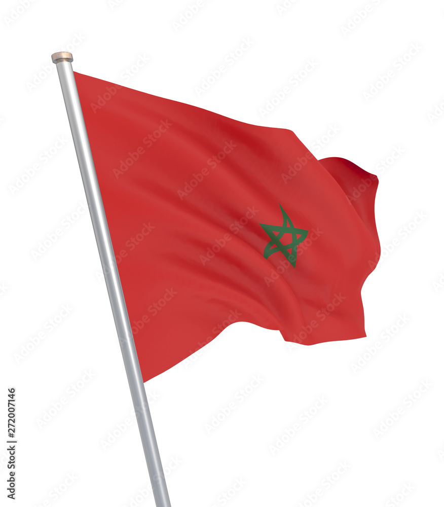 Morocco flag blowing in the wind. Background texture. 3d rendering, waving flag. Isolated on white. Illustration. Morocco flag blowing in the wind. Background texture. 3d rendering, waving flag. Isolated on white. Illustration.