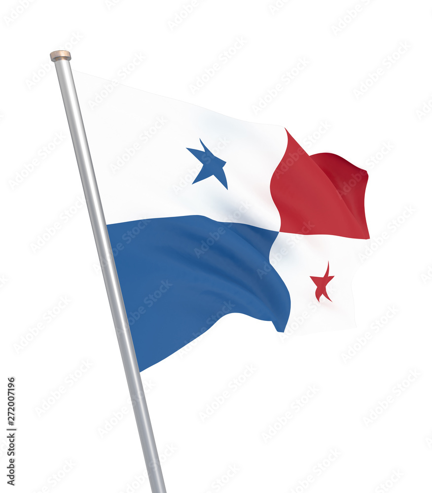 Panama flag blowing in the wind. Background texture. 3d rendering, wave. Isolated on white.