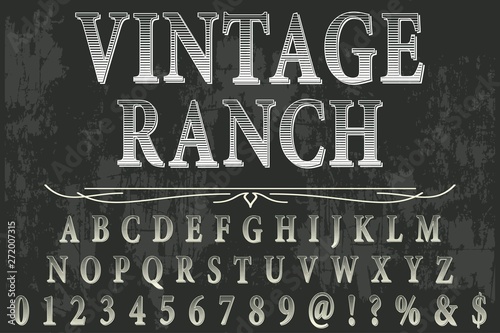 Vintage Font handcrafted vector script alphabet,design handwritten named vintage ranch