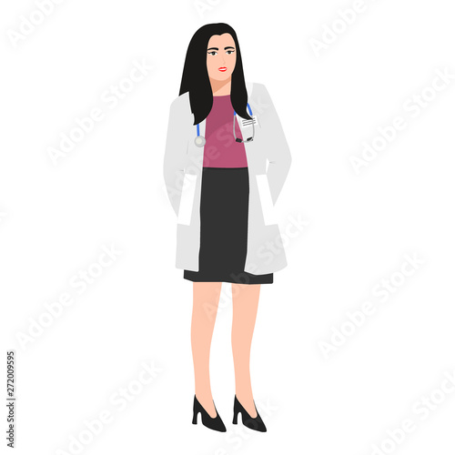 Women doctors therapists with a phonendoscope on a white background