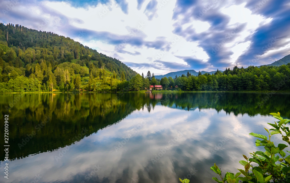 Fototapeta premium lake in mountains and house bolu in Turkey