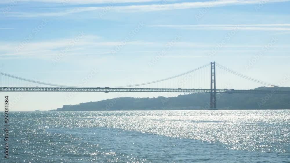 25 de Abril bridge in Lisbon, Portugal. A suspension bridge twin of the Golden Gate bridge