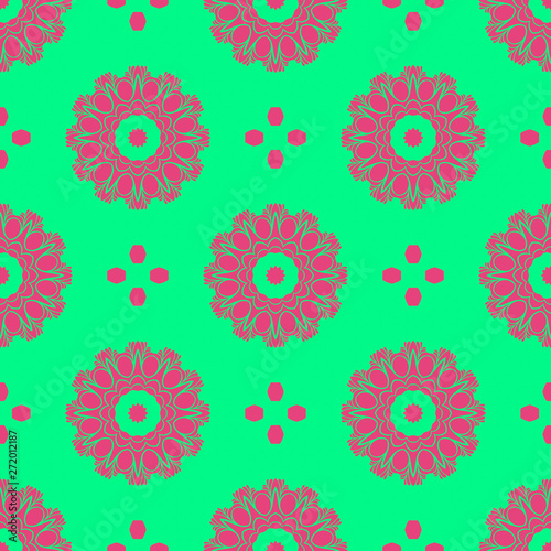 green and pink color floral spring pattern