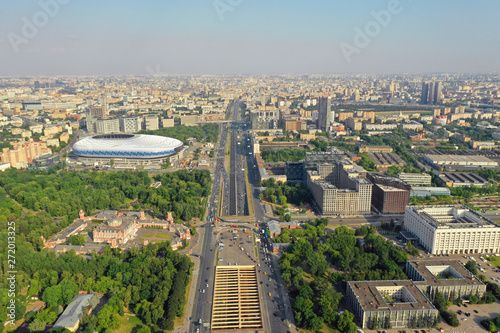 Moscow, Russia - 7 June 2019. Aerial view of the Leningradsky Prospect